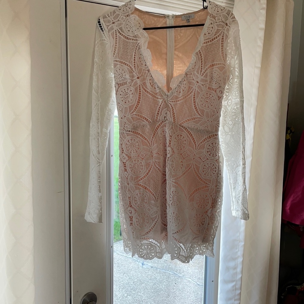 Lace long sleeve, low cut dress
